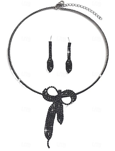  Brautschmuck-Sets 2 Diamantimitate 1 Halskette Ohrringe Damen Klassisch Süß lieblich Klassisch Kostbar Schleife Schmuck-Set Für Hochzeit Geschenk