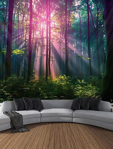  Schwarzlicht Wandteppich UV reaktiv im Dunkeln leuchtend Party Neon Lichtturm Natur psychedelisch trippig neblig hängender Wandteppich Wandbild für Wohnzimmer Schlafzimmer
