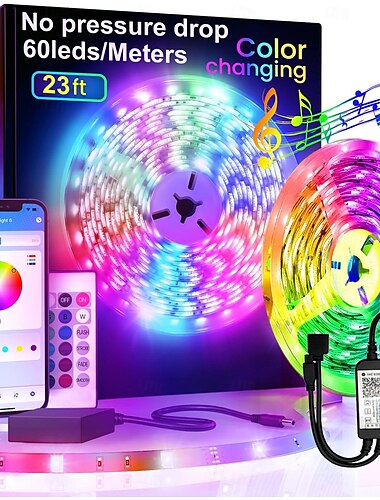  مجموعة أضواء شريط LED RGB، أضواء شريطية عالية السطوع 7 م 3.5 م بدون انخفاض الجهد، واي فاي سامرت أو وحدة تحكم بلوتوث، التحكم في مزامنة الموسيقى، التحكم في التطبيق مناسب للأجواء العائلية والمهرجانات