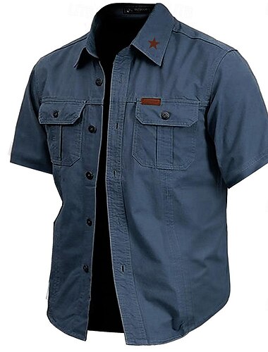  Herren Stern Hemd Westernhemd Cargo-Shirt Kurzarm Brautkleider schlicht Taktisch Sport & Natur Ausgehen Sommer Frühling Umlegekragen Bedruckt Armeegrün Khaki Dunkelblau Beige