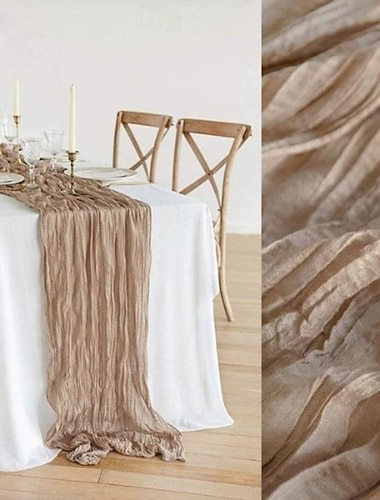  Camino de mesa arrugado de hilo de gasa de algodón, mantel giratorio de estilo bohemio, decoración para fiesta de boda, camino de mesa plisado