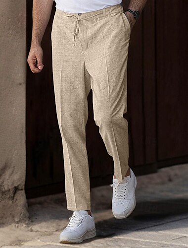  Herren Leinenhose Hose Hosen Sommerhosen Vordertasche Gerade geschnitten Glatt Komfort Atmungsaktiv Knöchellänge Casual Täglich Festtage Modisch Basic Schwarz Weiß