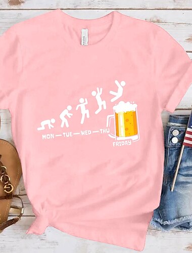  Bier Cosplay Kostüm T-Shirt-Ärmel Bedruckt Bier Klassisch Streetstyle Für Damen Erwachsene Karneval Oktoberfestbier Heißprägen Party Casual