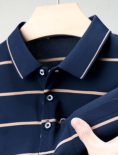  Herren Golfhemd Golfpolo Arbeit Casual Kargen Kurzarm Basic Modern Streifen Taste Frühling Sommer Regular Fit Marinenblau Grün Dunkelblau Golfhemd