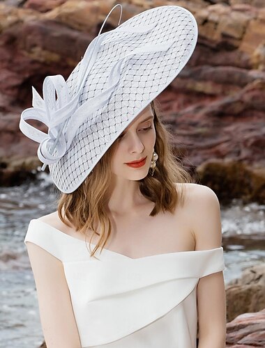  fascinators καπέλα λινάρι κουβάς καπέλο ηλίου πιατάκι καπέλο γαμήλιο πάρτι τσαγιού κομψό γάμος με πουπουλένιο κάλυμμα κεφαλής από τούλι