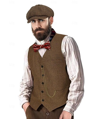  Retro Vintage Goldene Zwanziger 1920er Outfits Weste Gentleman Gangster Herren Halloween Karneval Neujahr Karneval Party / Abend Maskerade Erwachsene Krawatte Weste Hut Ganzjahres
