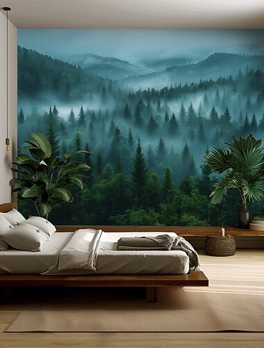  Waldlandschaftsbalken hängender Wandteppich Wandkunst großer Wandteppich Wanddekor Fotografie Hintergrund Decke Vorhang Haus Schlafzimmer Wohnzimmer Dekoration Wandtuch XXL Natur