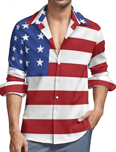  Amerikaanse Vlag Blouse / overhemd Volwassenen Voor heren Cosplay Prestatie Feest Carnaval Onafhankelijkheidsdag 4 juli Makkelijk carnavalskostuum