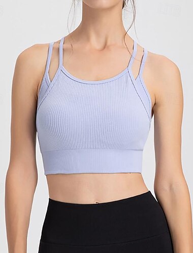  Damen Rundhalsausschnitt Sport Bustier bh Tank-Top mit Trägern Gepolsterter BH Leichte Unterstützung Herbst Rückenfrei Sportlich Feste Farbe Schwarz Weiß Yoga Fitness Fitnesstraining Sport-BHs