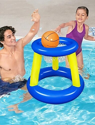  1 großes schwimmendes Volleyballnetz und Basketballkorb – aufblasbares Poolspielset für Wasserspaß – langlebig und einfach aufzubauen – perfekt für Poolpartys im Garten und Spiele im Freien