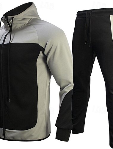  Herren Farbblock Sweatshirt Pullover Trainingsanzug Jogginganzug Langarm Sweatshirt Stehkragen Strassenmode Basic Brautkleider schlicht Sport & Natur Täglich Festtage 2 teilig Frühling & Herbst