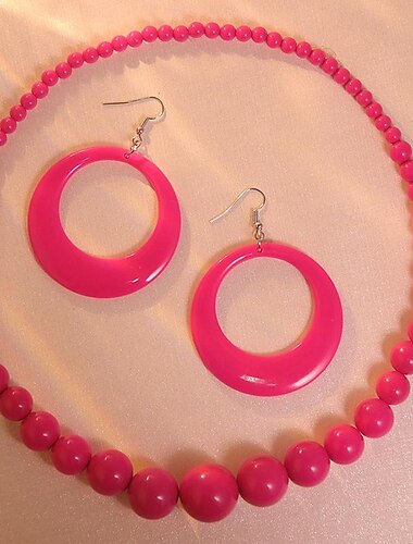  Pendientes y collar de moda colgantes retro acrílicos boho rosa llamativos de los años 80 para mujer