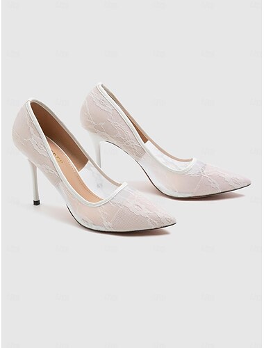  elegante weiße Stilettos aus Spitze für Damen – High Heels mit spitzer Spitze – perfekt für Hochzeiten und formelle Anlässe