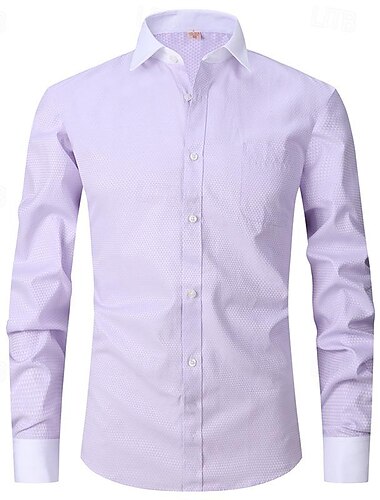 Hombre Camisa Camisa para Vestido Abotonar la camisa Plano Boda Fiesta Rosa Azul Piscina Púrpula Claro Manga Larga Diseño Primavera & Otoño Ropa Bolsillo delantero