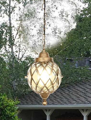  hanglampen voor buiten, hanglamp voor buiten waterdichte veranda zwart metalen kroonluchter met helderglazen bol in ijzeren kooiframe, buitenlantaarn voor entree, terras interessant leven