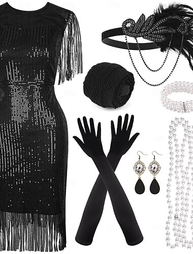  Řvoucí 20s 20. léta 20. století Koktejlky Bubenové šaty Šaty Úbory Velký Gatsby Charleston Svatební host Flitry Třásně Peří Dámské Nový rok Plesová maškaráda předvečer Všech svatých Večírek Svatebn