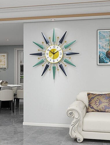 Horloge murale en métal pour la maison, décoration de salon, sunburst, horloges silencieuses modernes, design du milieu du siècle