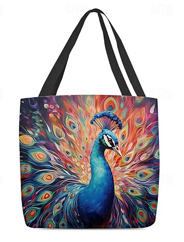  Tragetasche für Damen mit Pfauen-Print und farbenfrohem Design zum Einkaufen, für den Strand und den Alltag