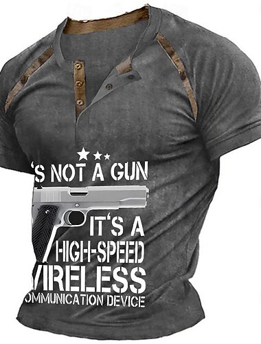  Herren Graphic Farbblock Waffen Henley Shirt Tee Kurzarm 3D-Druck Modisch Designer Komfortabel Outdoor Casual Täglich Sommer Schwarz Wein Marineblau Grün Grau Henley Henley T-Shirt