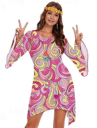  Retro vintage Jaren '70 Jaren '70 verkleedkleding dames Bel Hippie Schijf Grafisch Ronde hals Dames Halloween Carnaval Maskerade Feest Alledaagse kleding Prideparade Volwassenen Kleding Alle seizoenen
