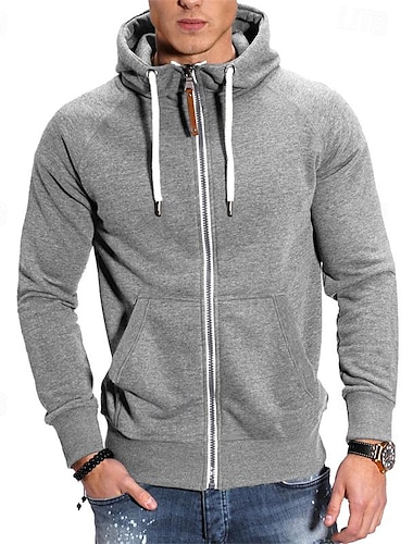  Hombre Sudadera con cremallera Sudadera con capucha y cremallera completa Negro Azul Marino Gris Claro Gris Oscuro Con Capucha Plano Cerrar Bolsillo delantero Deporte Diario Festivos Poliéster Ropa