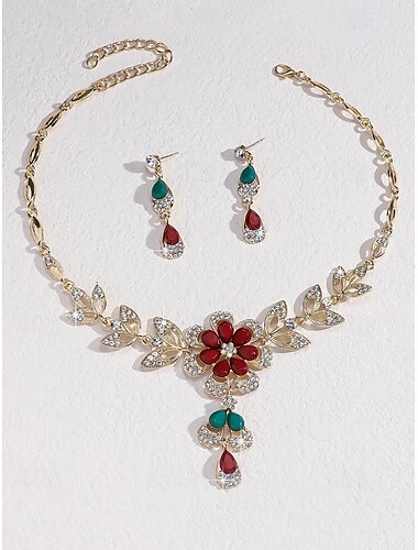  Elegant Jewelry Set with Black Gemstones and Crystals - Gold-Tone Necklace and Earrings for Evening Wear and Special Occasions