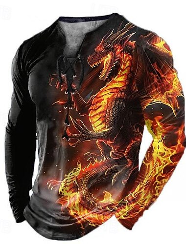  T Shirt Drache Tiefes V Bekleidung 3D-Druck Strasse Kostümparty Langarm mit Schnürung Vintage Designer