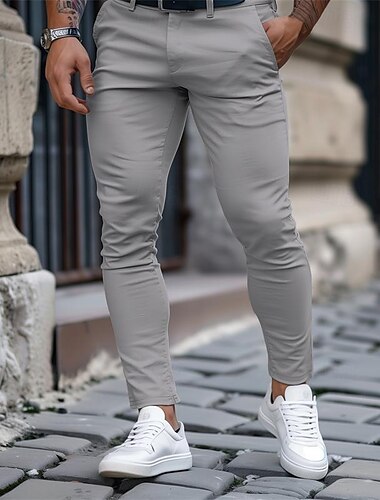  Men's Trousers Chinos Chino Pants Casual Pants Pocket Plain Comfort Breathable Full Length Outdoor Daily Going out Fashion Streetwear Black White Micro-elastic