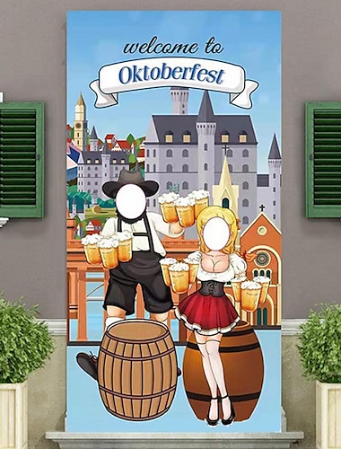  décorations de fête Oktoberfest bannière de porte photo Oktoberfest accessoires de fond grande bannière de porte photo en tissu pour décorations de fête Oktoberfest fournitures de jeu drôles