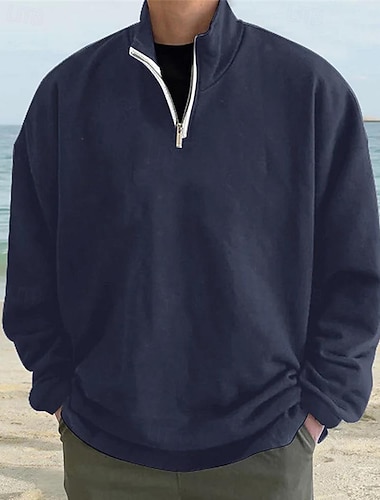  Per uomo Maglia Felpa con zip corta Khaki chiaro. Nero Bianco Vino Rosso Mezza zip Semplice Sport & Outdoor Quotidiano Ferie Poliestere Streetwear Essenziale Casual Primavera & Autunno Abbigliamento
