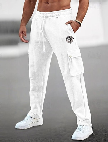  Voor heren Joggingbroeken Jogger Broek Trekkoord Elastische taille Meerdere zakken Effen Borduurwerk Comfort Ademend Casual Dagelijks Feestdagen Sport Modieus Zwart Wit