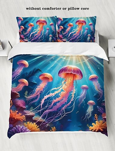  Bettbezug mit Quallenmotiv im Unterwasser-Ozeantraum – bezauberndes Meereslebewesen-Design – weicher und bequemer Stoff – perfekt, um Ihrer Schlafzimmereinrichtung eine mystische Note zu verleihen –