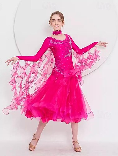  sällskapsklänning för kvinnor modern vals tango danskläder långärmad tävling prestandadansklänning