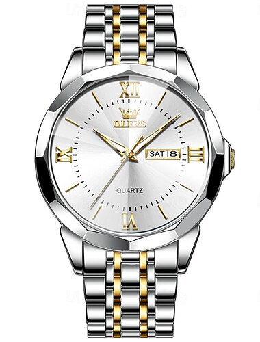  שעון קוורץ לגברים OLEVS שעון יוקרה עם לוח גדול אופנה עסקית לומינסנטי לוח שנה תאריך עמיד במים רצועת נירוסטה