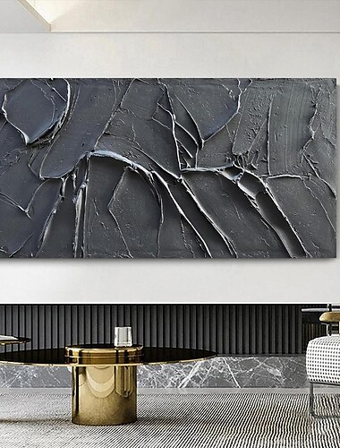  Peinture à l'huile faite à la main sur toile, décoration murale, texture abstraite moderne noire pour salon, décoration de maison, peinture roulée sans cadre, non étirée