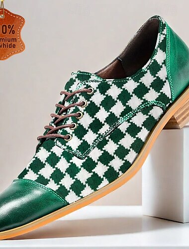  Homme Oxfords À carreaux Ecossais Cuir Cuir de vache Respirant Confortable Antidérapant À lacets Vert Automne Hiver