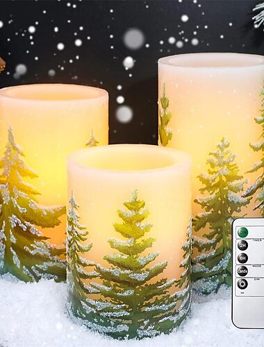  Velas sin llama con temporizador, velas de cera LED a pilas, velas parpadeantes para árbol de Navidad, decoración del hogar para las fiestas, juego de regalo de 3