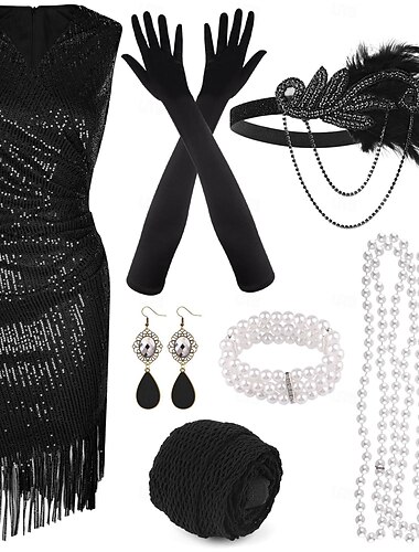  Glada 20-talet 1920-talet Cocktail klänning Flapper-klänning Klänningar Kläder Den store Gatsby charleston Bröllopsgäst Paljetter Tofs Fjäder Dam Nyår Maskerad Halloween Fest / afton Bröllopsfest