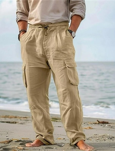  Herren Cargohose Cargohosen Hose Hosen Sommerhosen Strandhose Kordelzug Elastische Taille Multi Pocket Glatt Komfort Atmungsaktiv Outdoor Täglich Ausgehen Modisch Brautkleider schlicht Schwarz Weiß