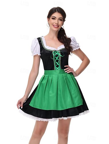  Karneval Oktoberfestbier Kostüm Kleid Dirndl Trachtenkleider Dienstmädchen Deutsch München Wiesn Damen Stoff im traditionellen Stil Kleid Schürze