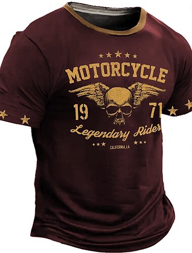  Herren Totenkopf Motiv Motorräder T Shirt Kurzarm T-Shirt 3D-Druck Rundhalsausschnitt Hemd Retro Vintage westlicher Stil Strasse Casual Bar Schwarz Rote Blau Frühling Sommer Bekleidung S M L XL 2XL