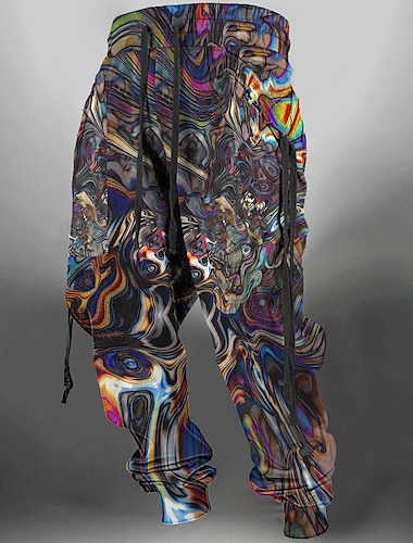  Herre Grafisk Joggebukser Jogger Bukser Medium Midje Elastisk midje med snøring Fritid Mørk utendørs Gate Hverdag Lomme Vår Høst Vinter 3D-utskrift Svart