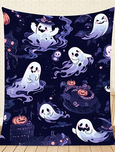  Dekorative, multifunktionale Flanelldecke für Halloween, weicher und gemütlicher festlicher Überwurf, perfekt, um Ihrer Heimdekoration gruseligen Charme zu verleihen, ideal für Couch, Bett oder den Einsatz im Freien