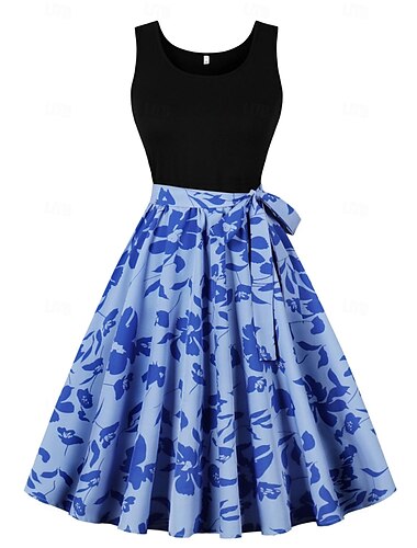  Retro Antiguo 1950s Vestido Cóctel Vestidos Vestido Cóctel Vestido de una línea Floral Mujer Carnaval Mascarada Casual Diario Despedida de Soltera Adulto Vestido Vestidos de fiesta