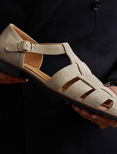  Herren Sandalen Flache Sandalen Römische Schuhe Brautkleider schlicht Täglich Leder Nappaleder Wasserdicht Schnalle Braun Kaki Sommer Frühling