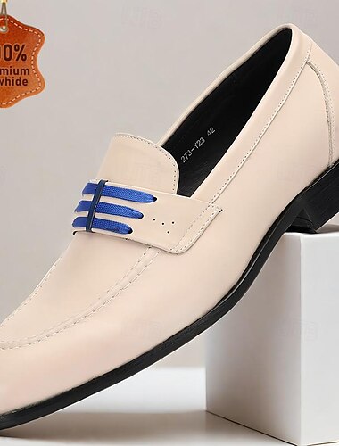  Cremefarbene Loafer aus hochwertigem Rindsleder mit blauem Akzent für Herren – elegante und bequeme Slipper