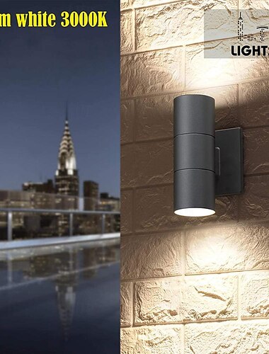  l.t lights 30 cm Außenwandleuchte LED wasserdichte Wandlampe dumm schwarz auf und ab leuchtende Aluminium-Kornlampe geeignet für Garten Dachtraufe Garage AC85-265V