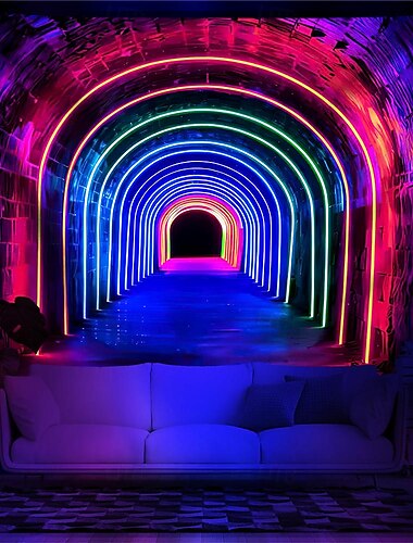  arazzo a luce nera, reattivo ai raggi UV, fosforescente, festa al neon, arcobaleno, psichedelico, trippy, nebbioso, appeso, arte murale, per soggiorno, camera da letto