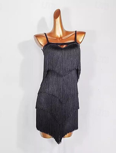  Baile Latino Vestido Borla Color Puro Corte Mujer Rendimiento Entrenamiento Sin Mangas Cristal algodón Licra