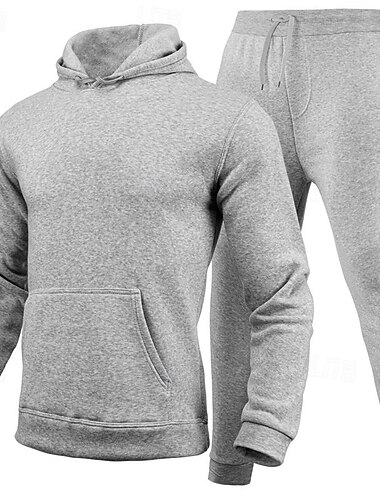  Voor heren Trui met capuchon Trainingspak sweatsuit Fleece hoodie Zwart blauw Paars Lichtgrijs Capuchon Effen Zak 2-stuks Sport & Outdoor Dagelijks Feestdagen Streetwear Basic Casual Herfst winter